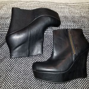 Faux Leather Platform Wedged Booties